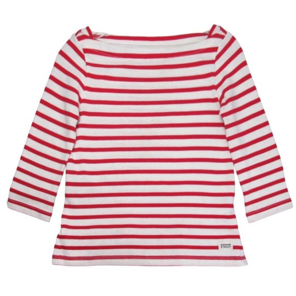 KATE SPADE Broome Street Red Nautical Striped Boatneck Ruffle Back Cotton Top XS - Picture 3 of 13